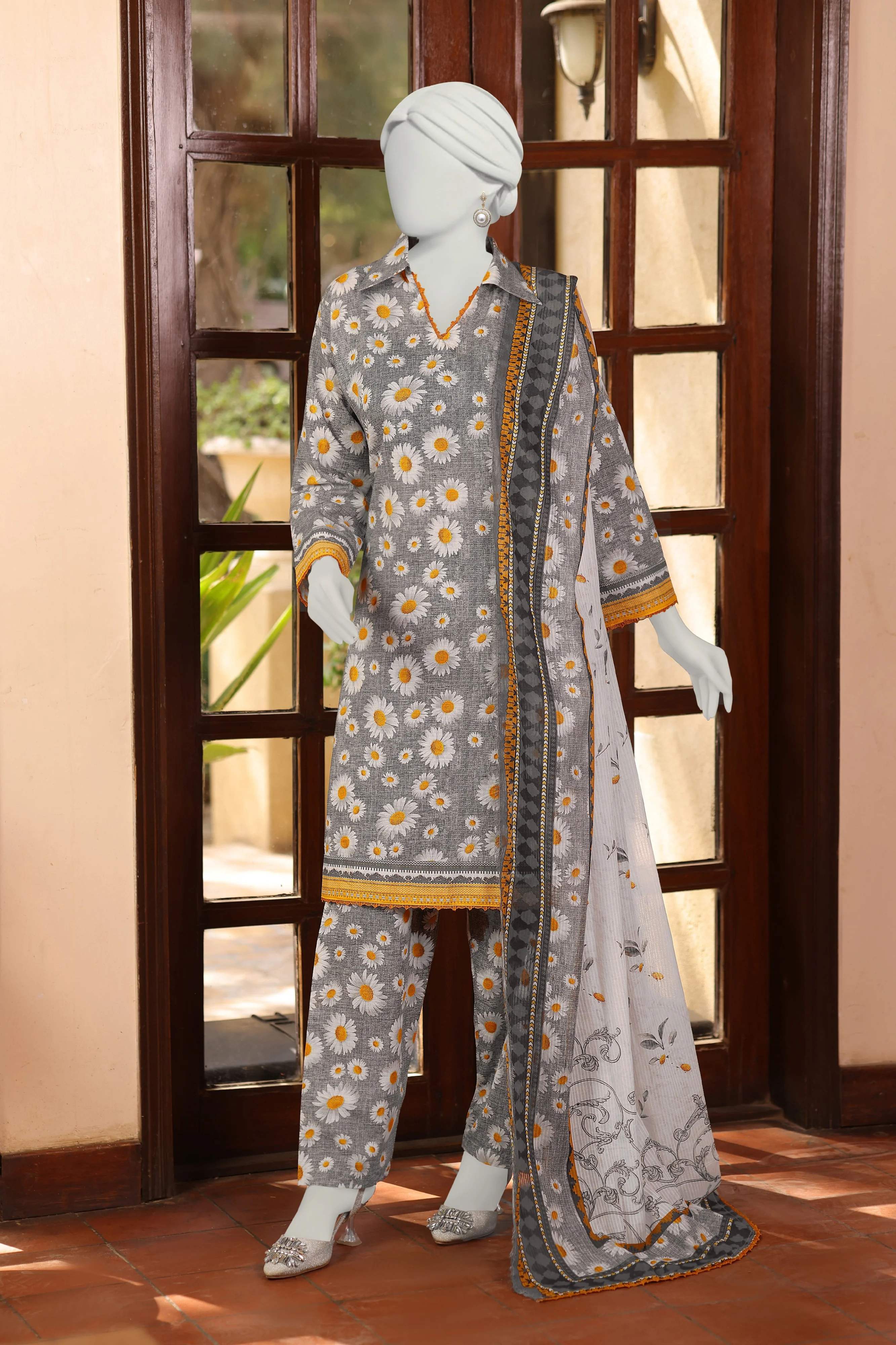 Almeerah Digital Printed Stripe Dora 3PC - Image 3