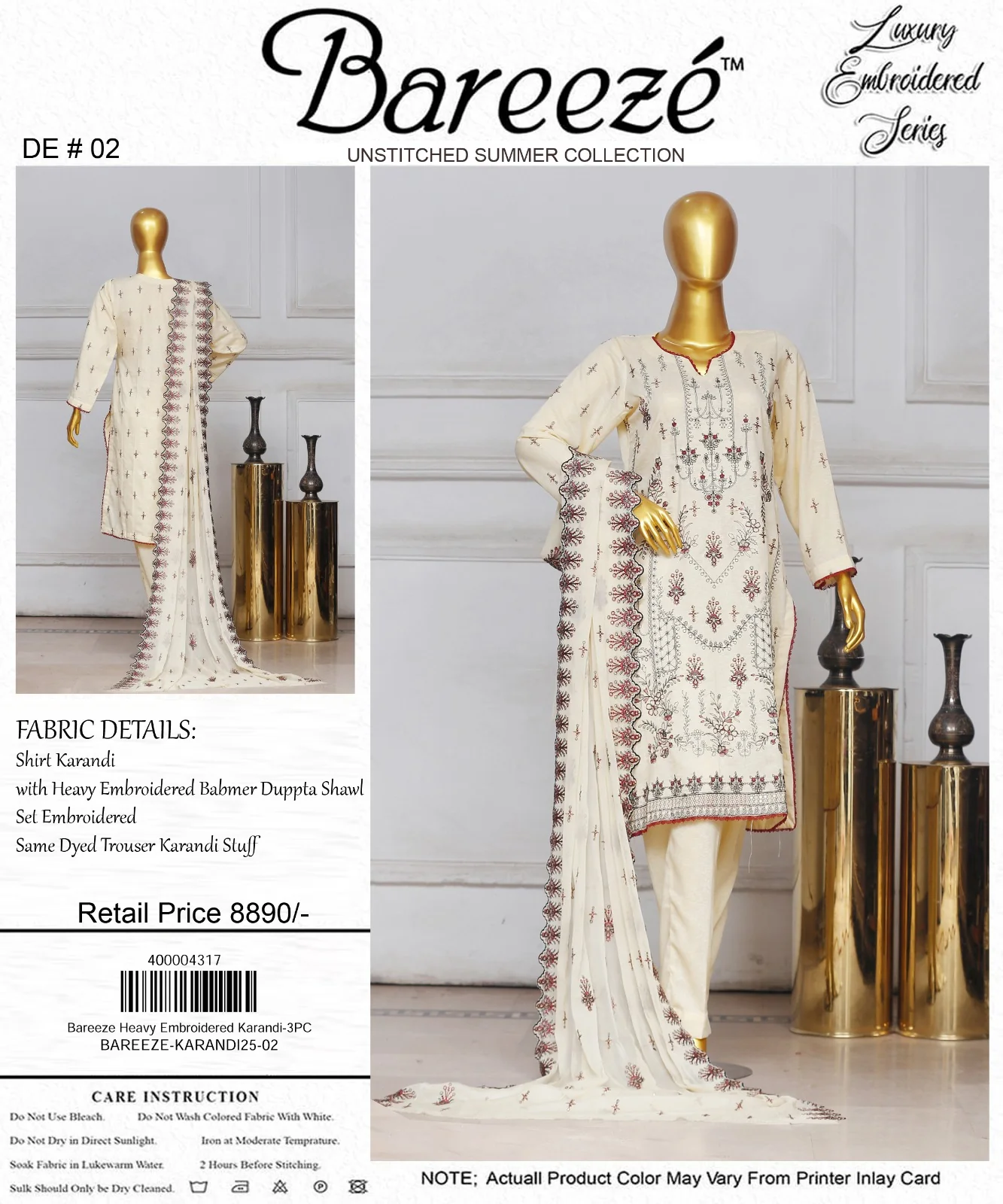 Bareeze Heavy Embroidered Karandi 3-PC - Image 4