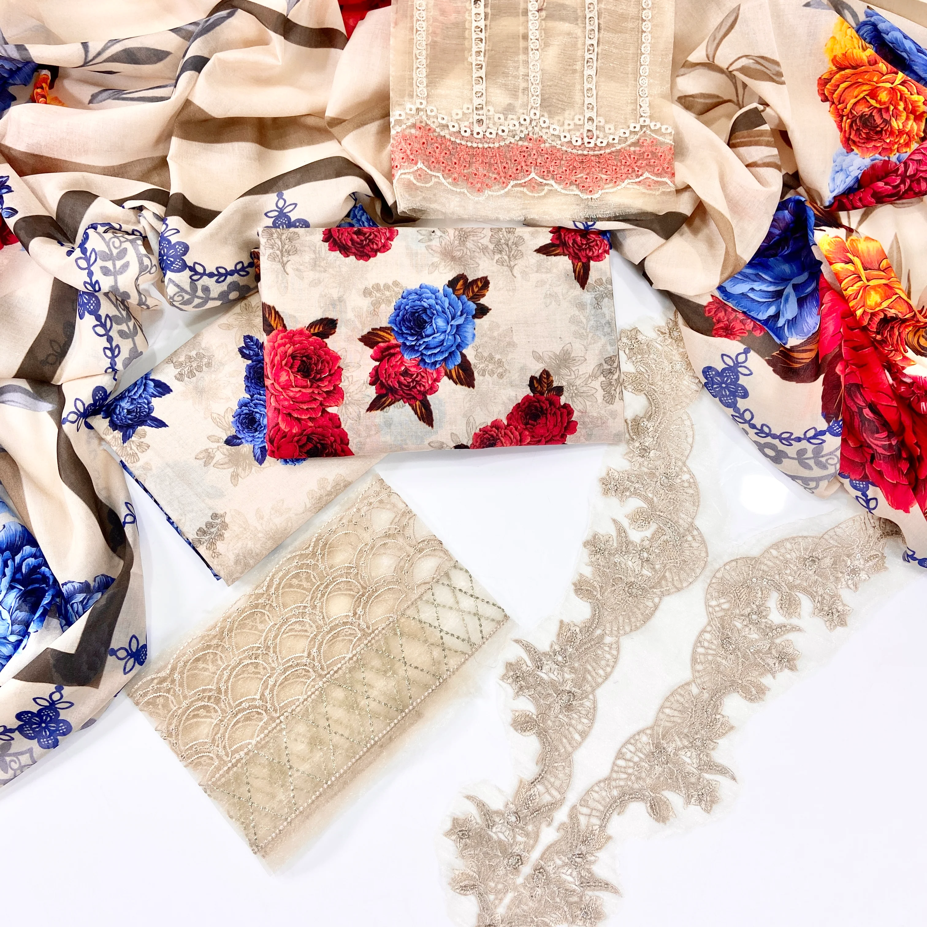 Iznik Digital Printed Luxury Lawn With Patches
