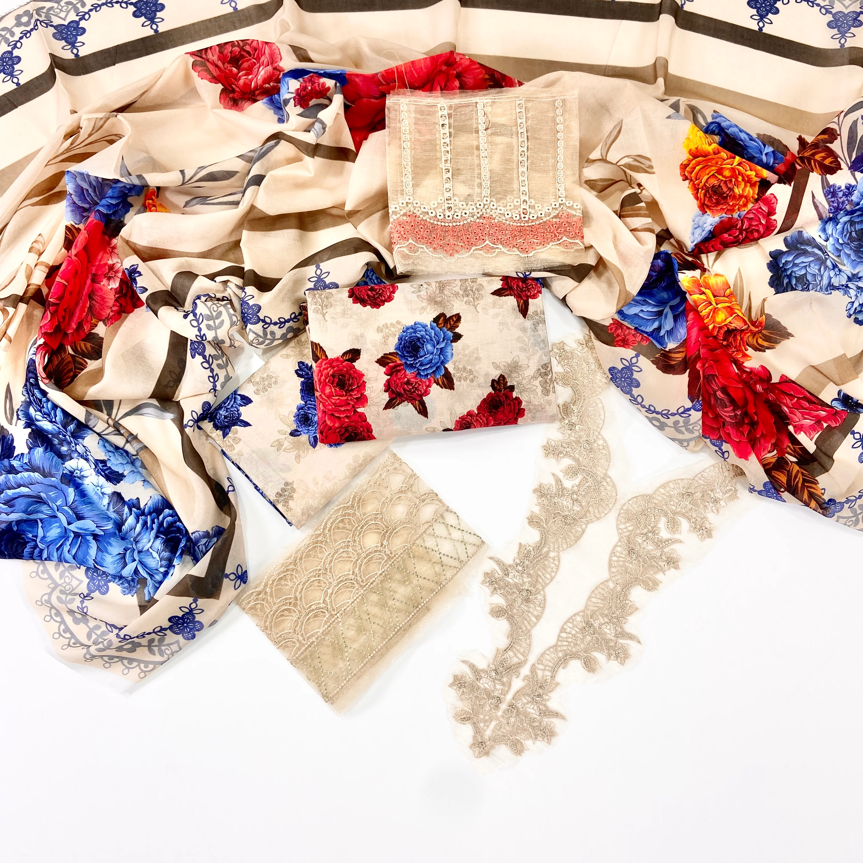 Iznik Digital Printed Luxury Lawn With Patches - Image 3