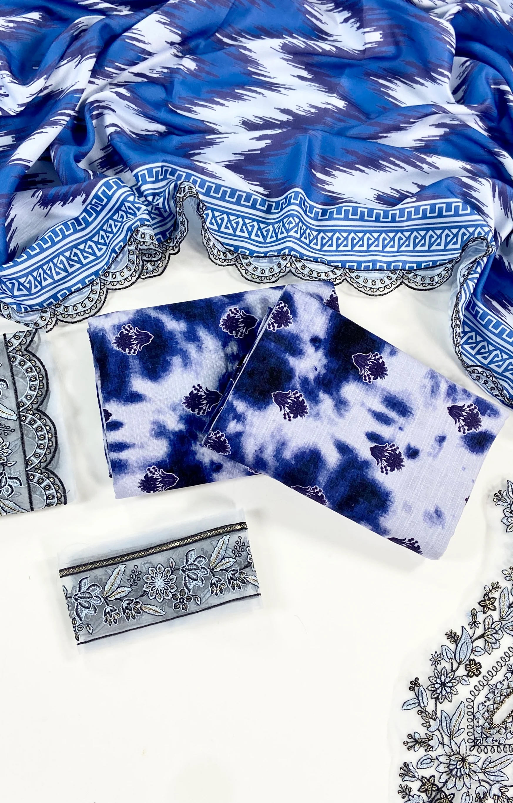Sapphire Printed Slub Khaddar With Emb Patches 3PC - Image 2